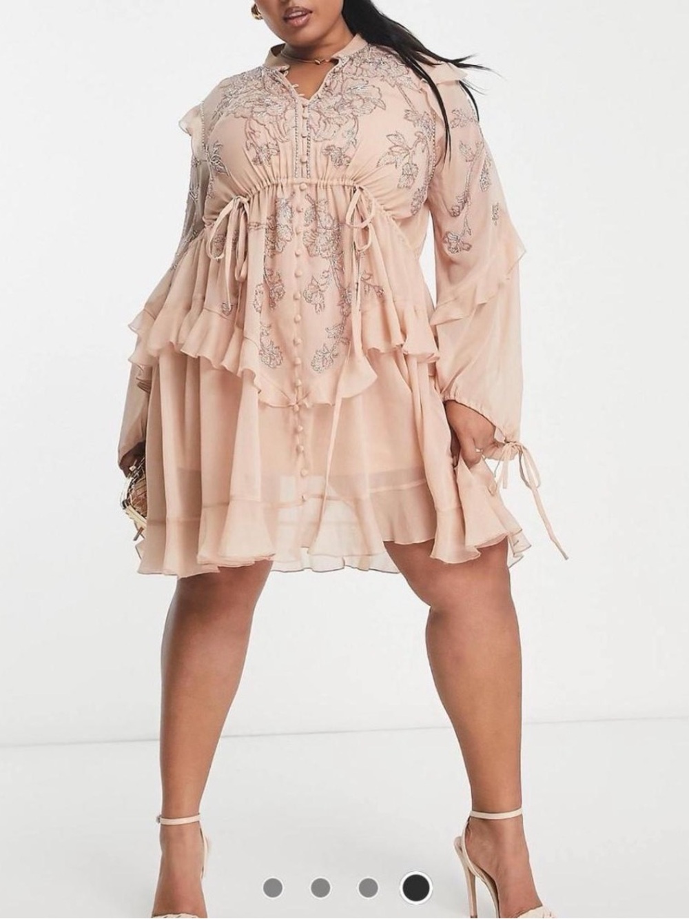 ASOS Curve Blush Pink Embroidered Ruffle Mini Dress